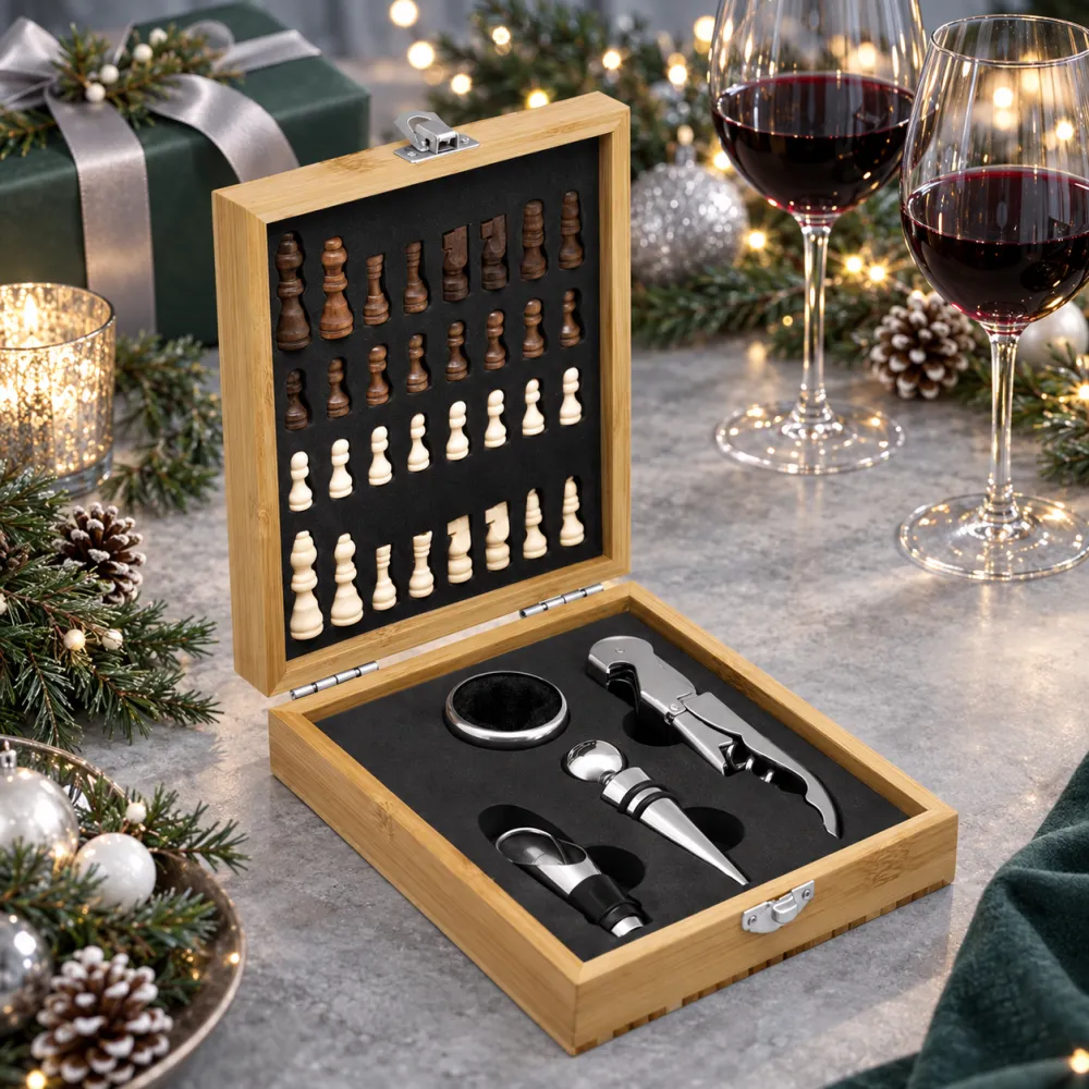 Set de vino con juego de ajedrez "CHESSY"